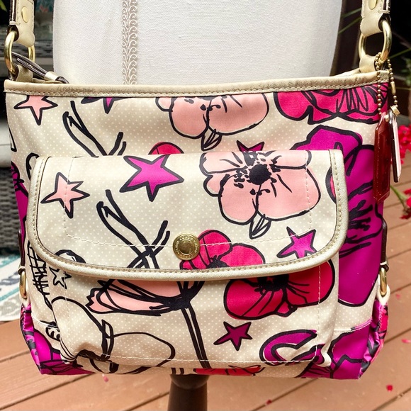 Coach Handbags - Coach Kyra Poppy floral crossbow bag. Silk feel. Beautiful!